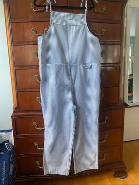Striped Blue & White Cotton Jumpsuit